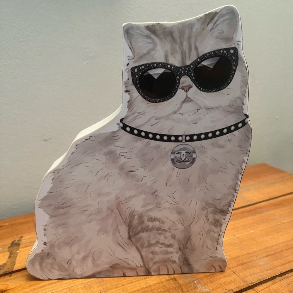 Chanel Designer Cat White Kitten Wearing Expensive Double C Choker Necklace 7